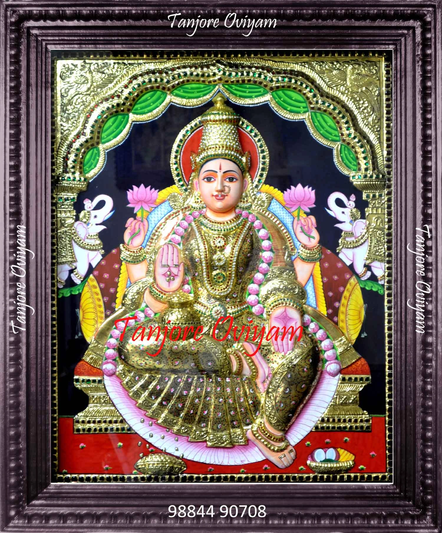 Embossinng Tanjore Painting Lakshmi - Gajalakshmi